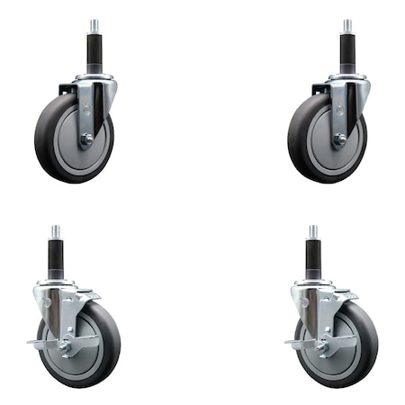 Service Caster 5'' SS Thermoplastic Rubber Wheel Swivel 1'' Expanding Stem Caster Set 2 Brakes, 4PK SCC-SSEX20S514-TPRB-2-TLB-2-1